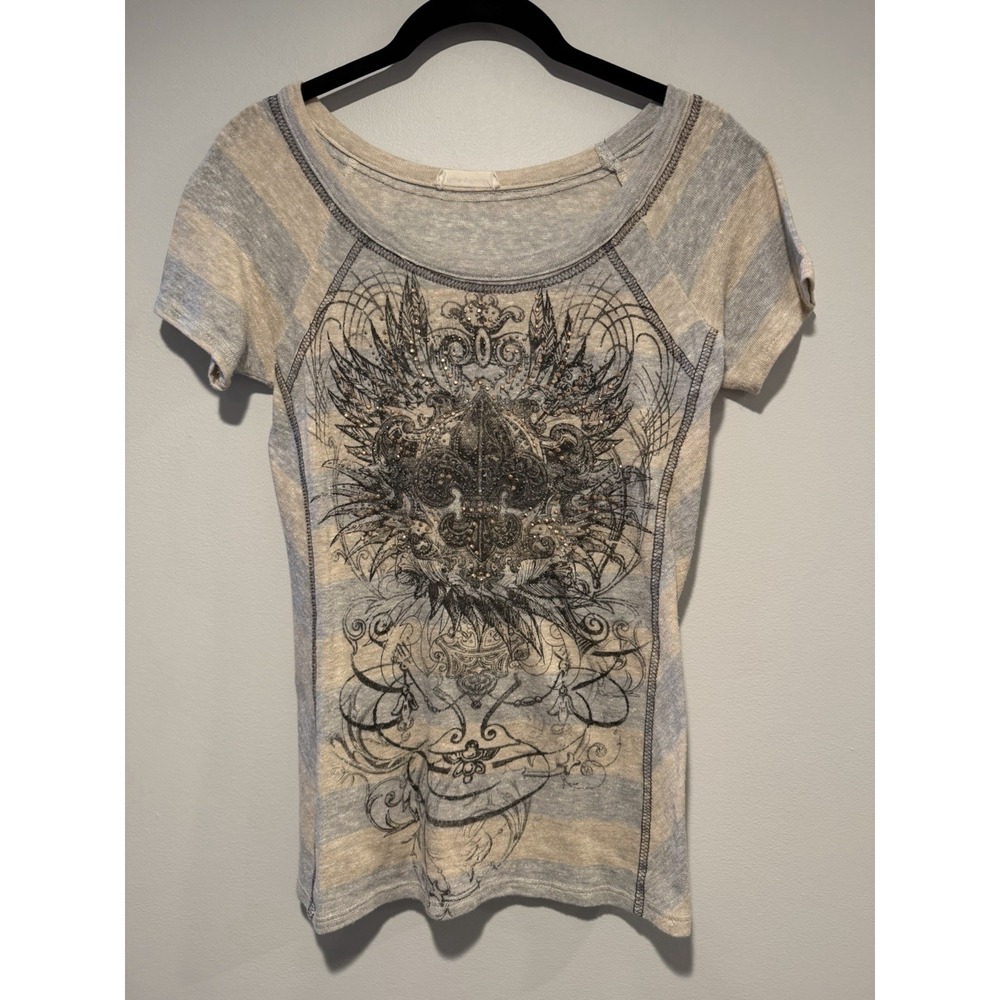 Y2K 2000s Angels & Diamonds Embellished Shirt Sleeve Shirt Size Women's Small